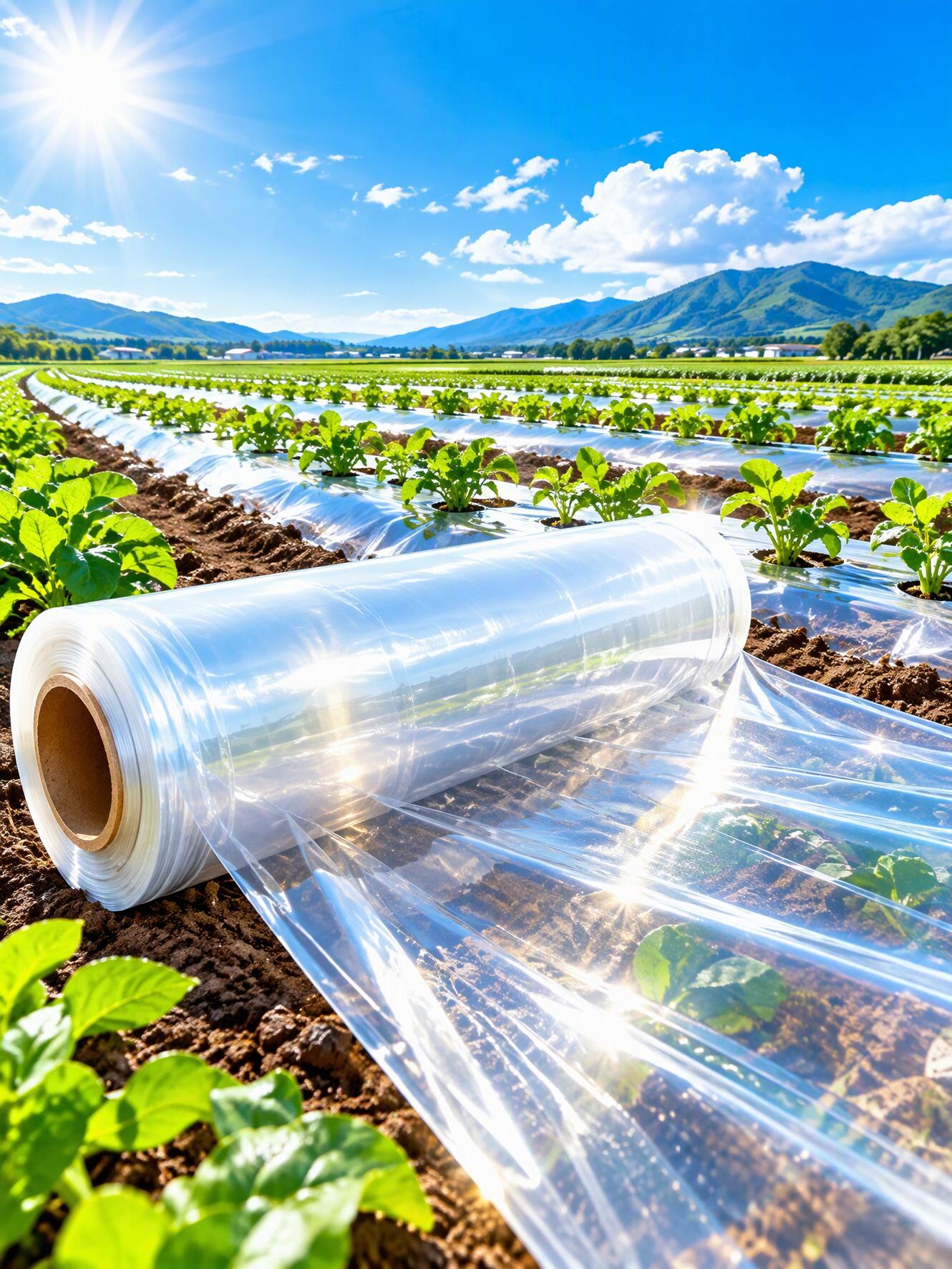 Agricultural film roll and mulched crop fields
